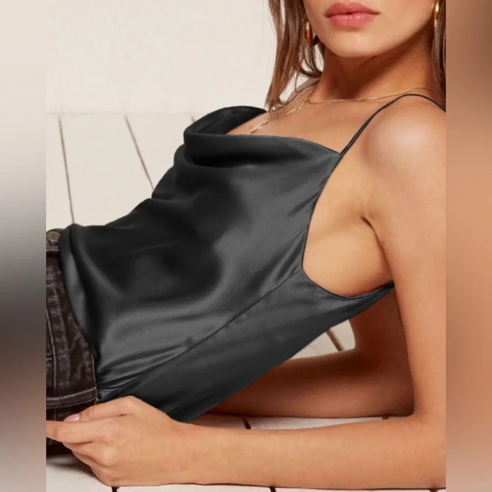 Women;s Leisure Cowl Neck Satin Cami Top - Picture 4 of 8